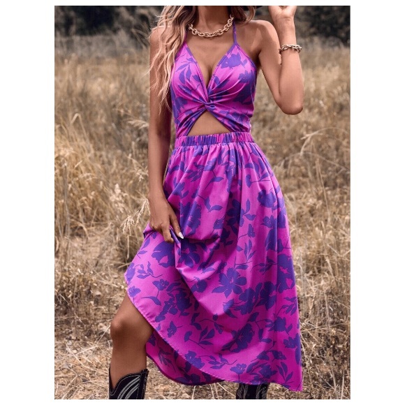 Endless Summer Purple Boho Floral Midi Dress - Picture 2 of 5